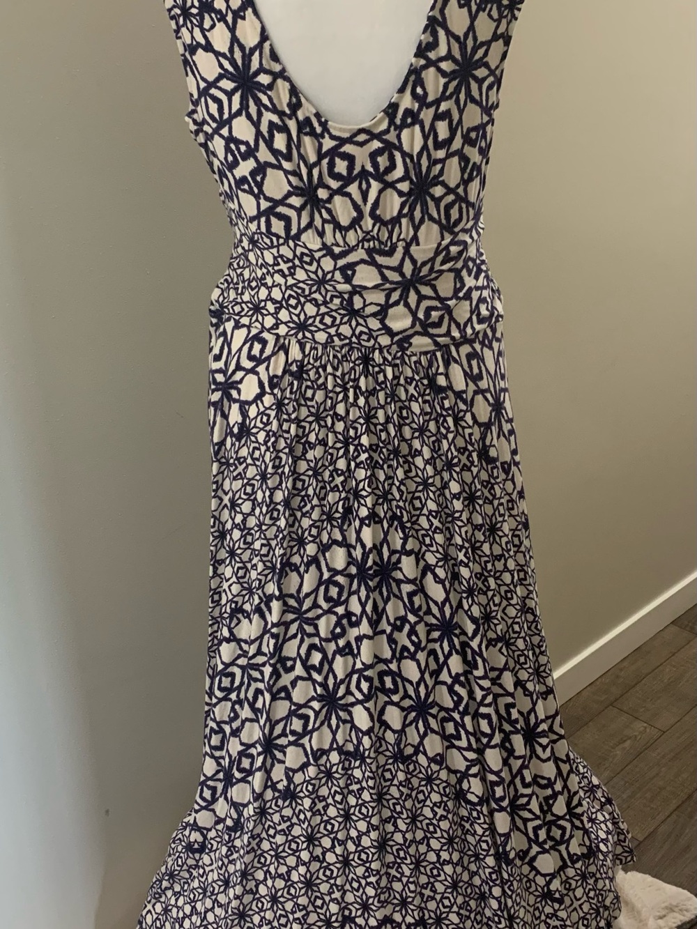 Maeve Navy and Cream Geometric Maxi Dress